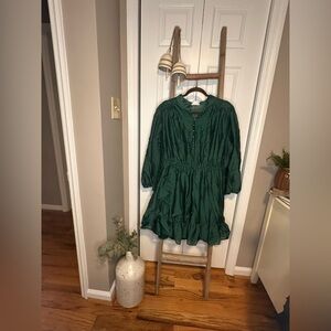 Chic Soul Green Tiered Ruffle Button-Front Dress